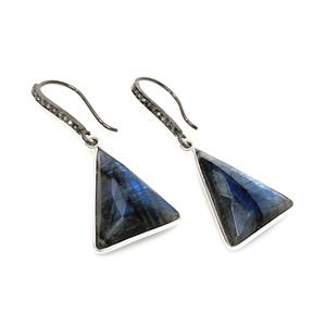 Natural Labradorite Pave Diamond Earrings